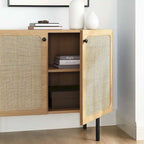 Meuble d'appoint en rotin – Noir/Chêne, Grain de bois, Pieds réglables