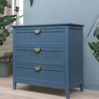 Commode à 3 tiroirs avec finition grain de bois et patins antidérapants – Bleu, MDF, Coulisses pré-installées