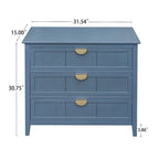 Commode à 3 tiroirs avec finition grain de bois et patins antidérapants – Bleu, MDF, Coulisses pré-installées