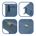 Commode à 3 tiroirs avec finition grain de bois et patins antidérapants – Bleu, MDF, Coulisses pré-installées