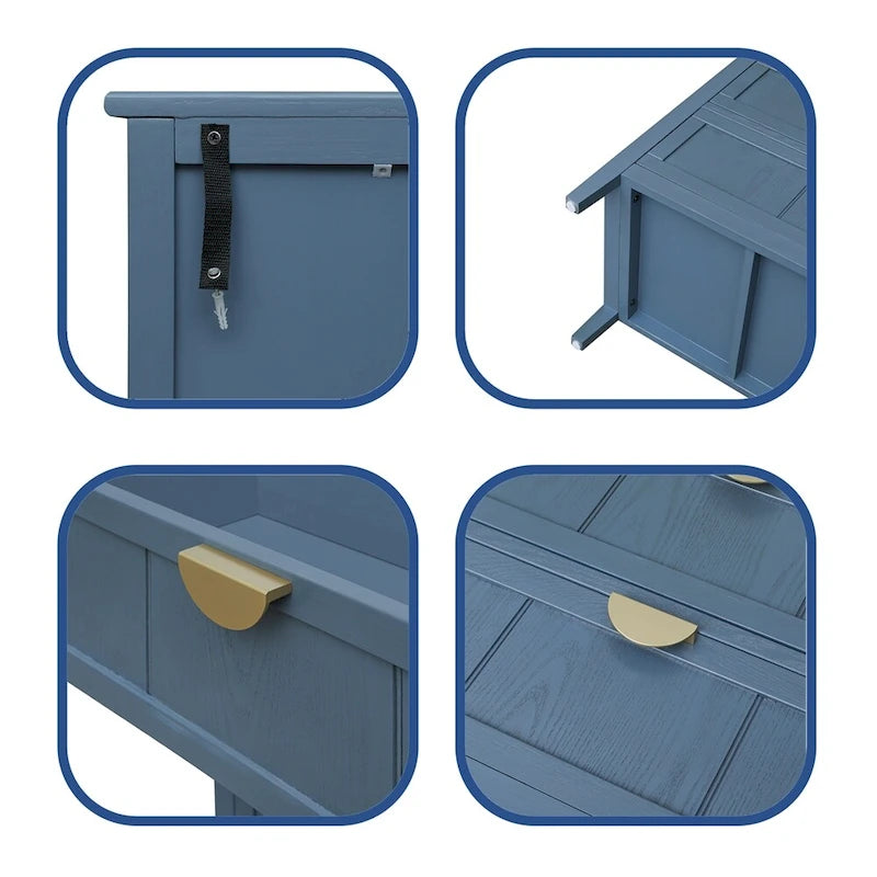 Commode à 3 tiroirs avec finition grain de bois et patins antidérapants – Bleu, MDF, Coulisses pré-installées