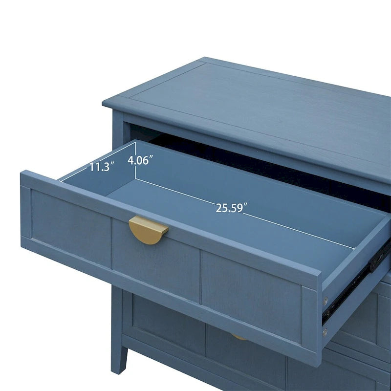 Commode à 3 tiroirs avec finition grain de bois et patins antidérapants – Bleu, MDF, Coulisses pré-installées