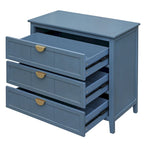 Commode à 3 tiroirs avec finition grain de bois et patins antidérapants – Bleu, MDF, Coulisses pré-installées