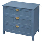 Commode à 3 tiroirs avec finition grain de bois et patins antidérapants – Bleu, MDF, Coulisses pré-installées