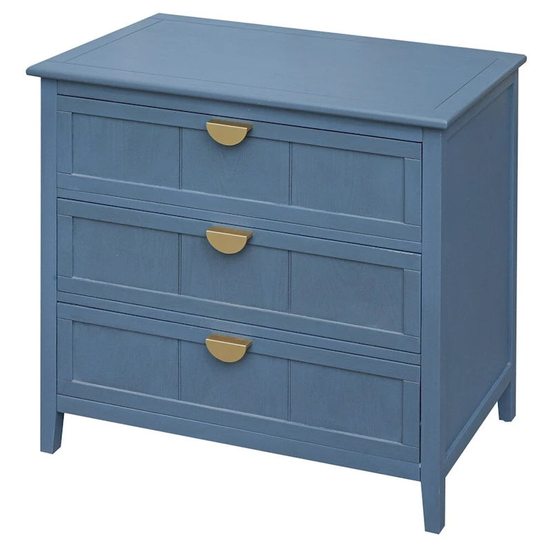Commode à 3 tiroirs avec finition grain de bois et patins antidérapants – Bleu, MDF, Coulisses pré-installées