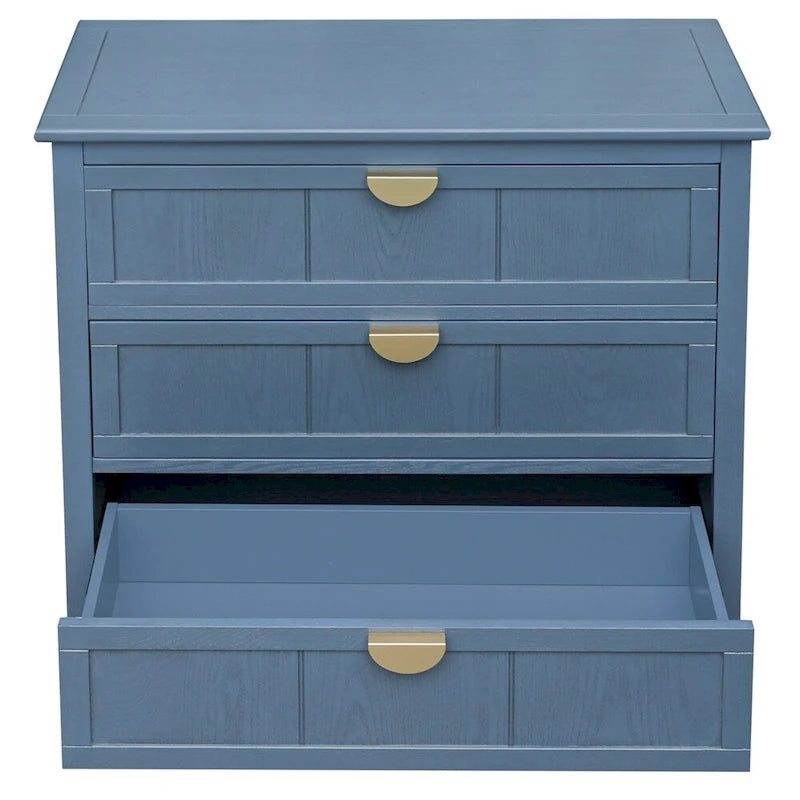 Commode à 3 tiroirs avec finition grain de bois et patins antidérapants – Bleu, MDF, Coulisses pré-installées