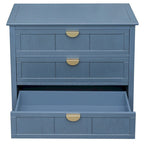 Commode à 3 tiroirs avec finition grain de bois et patins antidérapants – Bleu, MDF, Coulisses pré-installées