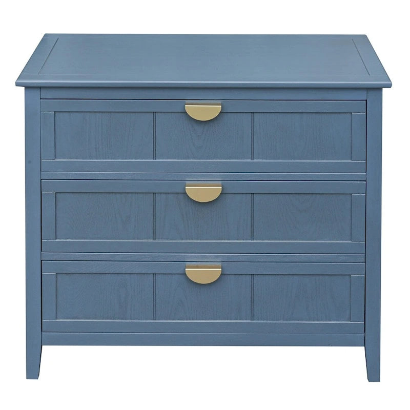 Commode à 3 tiroirs avec finition grain de bois et patins antidérapants – Bleu, MDF, Coulisses pré-installées