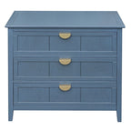Commode à 3 tiroirs avec finition grain de bois et patins antidérapants – Bleu, MDF, Coulisses pré-installées