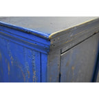 Bahut 4 portes en pin massif avec poignées en fer forgé – Bleu, finition patinée, pieds tournés en bois