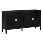 Buffet 4 portes avec rainures circulaires et poignées rondes en métal – Noir / Gris / Bleu antique / Blanc, en bois d'hévéa et acacia