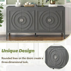 Buffet 4 portes avec rainures circulaires et poignées rondes en métal – Noir / Gris / Bleu antique / Blanc, en bois d'hévéa et acacia