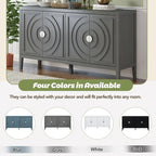 Buffet 4 portes avec rainures circulaires et poignées rondes en métal – Noir / Gris / Bleu antique / Blanc, en bois d'hévéa et acacia
