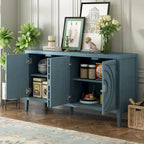 Buffet 4 portes avec rainures circulaires et poignées rondes en métal – Noir / Gris / Bleu antique / Blanc, en bois d'hévéa et acacia