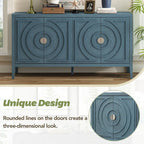 Buffet 4 portes avec rainures circulaires et poignées rondes en métal – Noir / Gris / Bleu antique / Blanc, en bois d'hévéa et acacia