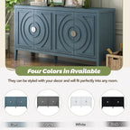 Buffet 4 portes avec rainures circulaires et poignées rondes en métal – Noir / Gris / Bleu antique / Blanc, en bois d'hévéa et acacia