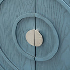 Buffet 4 portes avec rainures circulaires et poignées rondes en métal – Noir / Gris / Bleu antique / Blanc, en bois d'hévéa et acacia
