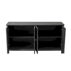 Buffet 4 portes avec portes à panneaux miroirs et poignées dorées – Gris / Bois, MDF et placage bois, pieds en bois massif