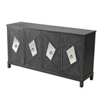 Buffet 4 portes avec portes à panneaux miroirs et poignées dorées – Gris / Bois, MDF et placage bois, pieds en bois massif