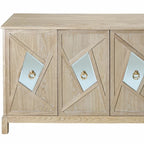 Buffet 4 portes avec portes à panneaux miroirs et poignées dorées – Gris / Bois, MDF et placage bois, pieds en bois massif