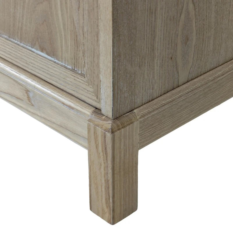 Buffet 4 portes avec portes à panneaux miroirs et poignées dorées – Gris / Bois, MDF et placage bois, pieds en bois massif