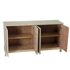 Buffet 4 portes avec portes à panneaux miroirs et poignées dorées – Gris / Bois, MDF et placage bois, pieds en bois massif