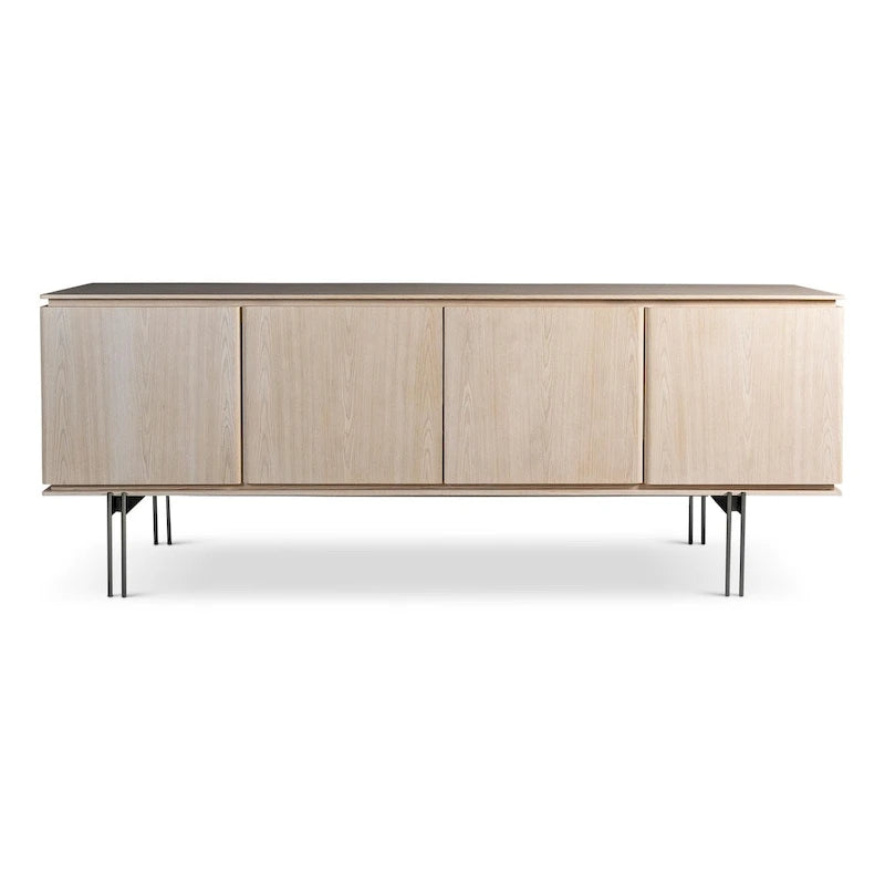 Buffet 4 portes en placage de bois avec cadre et tiroir en métal – Noyer/Or ou Gris/Titane, Fabriqué au Brésil