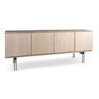 Buffet 4 portes en placage de bois avec cadre et tiroir en métal – Noyer/Or ou Gris/Titane, Fabriqué au Brésil