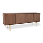 Buffet 4 portes en placage de bois avec cadre et tiroir en métal – Noyer/Or ou Gris/Titane, Fabriqué au Brésil