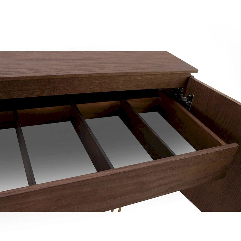 Buffet 4 portes en placage de bois avec cadre et tiroir en métal – Noyer/Or ou Gris/Titane, Fabriqué au Brésil