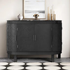 Buffet avec portes à motifs rétro en relief et pieds en bois de sapin – Noir / Blanc / Gris antique / Bleu marine, MDF