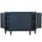 Buffet avec portes à motifs rétro en relief et pieds en bois de sapin – Noir / Blanc / Gris antique / Bleu marine, MDF