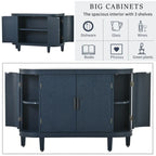Buffet avec portes à motifs rétro en relief et pieds en bois de sapin – Noir / Blanc / Gris antique / Bleu marine, MDF