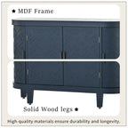 Buffet avec portes à motifs rétro en relief et pieds en bois de sapin – Noir / Blanc / Gris antique / Bleu marine, MDF