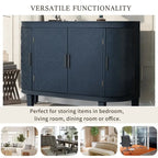 Buffet avec portes à motifs rétro en relief et pieds en bois de sapin – Noir / Blanc / Gris antique / Bleu marine, MDF