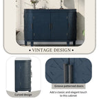 Buffet avec portes à motifs rétro en relief et pieds en bois de sapin – Noir / Blanc / Gris antique / Bleu marine, MDF