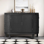 Buffet avec portes à motifs rétro en relief et pieds en bois de sapin – Noir / Blanc / Gris antique / Bleu marine, MDF