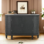Buffet avec portes à motifs rétro en relief et pieds en bois de sapin – Noir / Blanc / Gris antique / Bleu marine, MDF