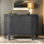 Buffet avec portes à motifs rétro en relief et pieds en bois de sapin – Noir / Blanc / Gris antique / Bleu marine, MDF