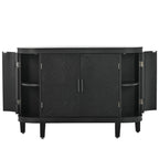 Buffet avec portes à motifs rétro en relief et pieds en bois de sapin – Noir / Blanc / Gris antique / Bleu marine, MDF
