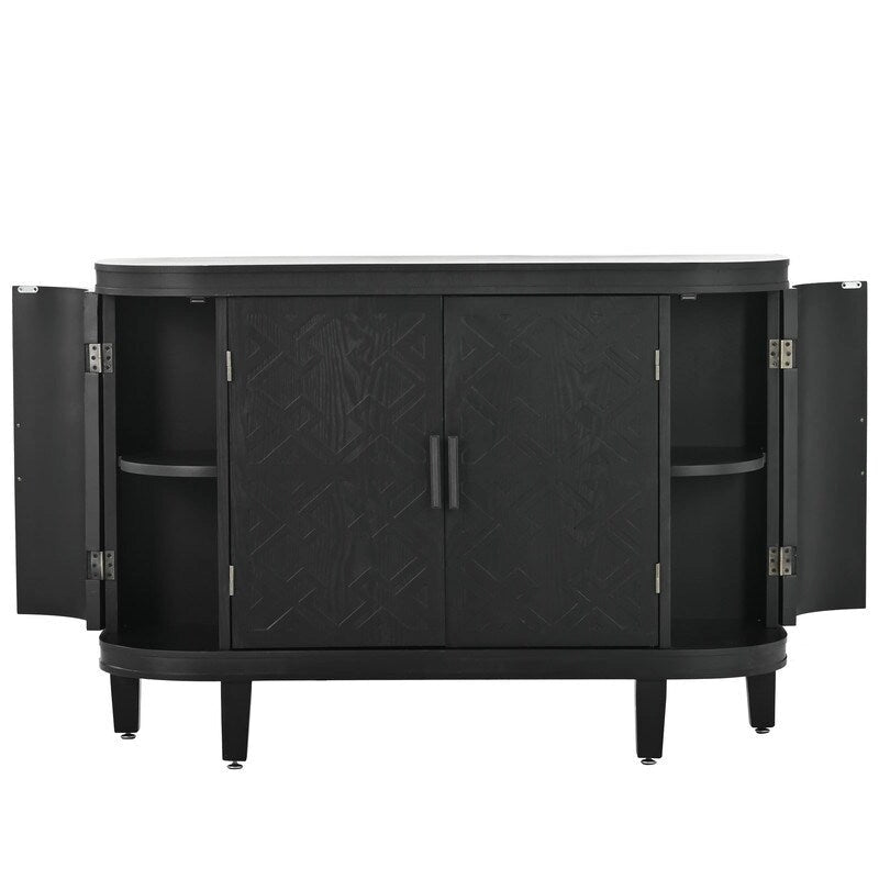Buffet avec portes à motifs rétro en relief et pieds en bois de sapin – Noir / Blanc / Gris antique / Bleu marine, MDF