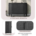 Buffet avec portes à motifs rétro en relief et pieds en bois de sapin – Noir / Blanc / Gris antique / Bleu marine, MDF