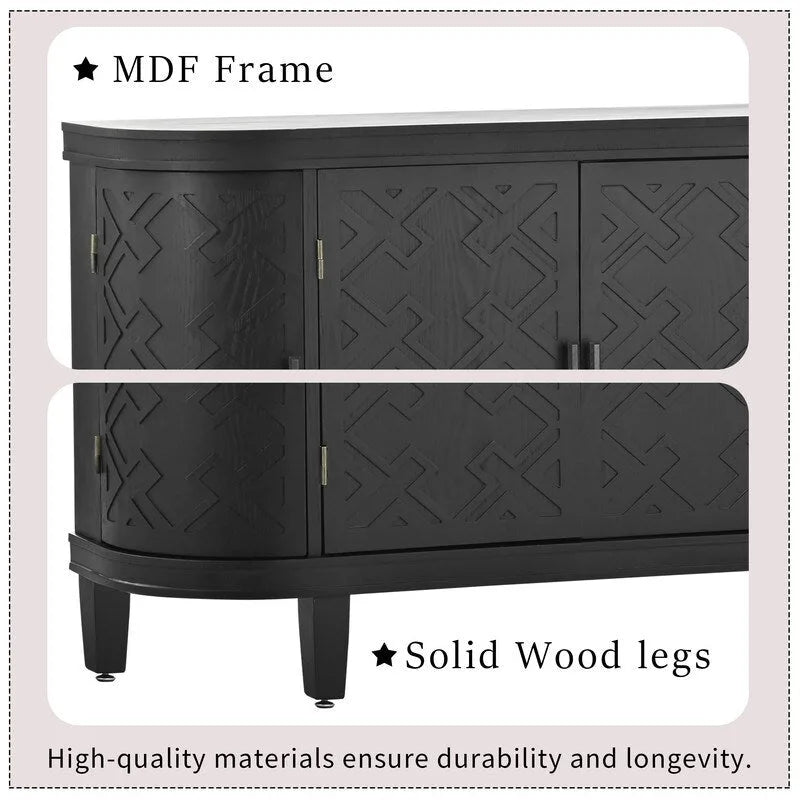 Buffet avec portes à motifs rétro en relief et pieds en bois de sapin – Noir / Blanc / Gris antique / Bleu marine, MDF