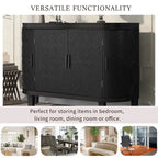 Buffet avec portes à motifs rétro en relief et pieds en bois de sapin – Noir / Blanc / Gris antique / Bleu marine, MDF