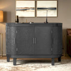 Buffet avec portes à motifs rétro en relief et pieds en bois de sapin – Noir / Blanc / Gris antique / Bleu marine, MDF