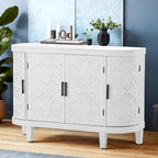 Buffet avec portes à motifs rétro en relief et pieds en bois de sapin – Noir / Blanc / Gris antique / Bleu marine, MDF