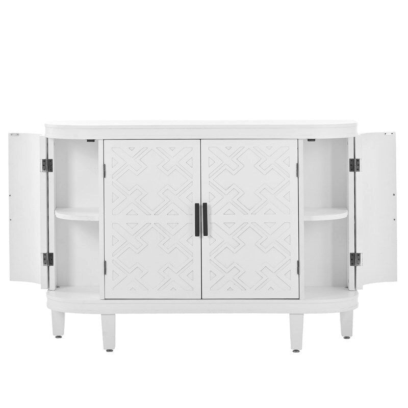 Buffet avec portes à motifs rétro en relief et pieds en bois de sapin – Noir / Blanc / Gris antique / Bleu marine, MDF