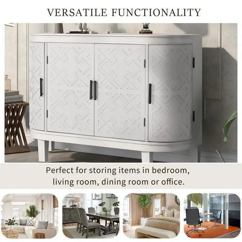 Buffet avec portes à motifs rétro en relief et pieds en bois de sapin – Noir / Blanc / Gris antique / Bleu marine, MDF