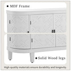Buffet avec portes à motifs rétro en relief et pieds en bois de sapin – Noir / Blanc / Gris antique / Bleu marine, MDF