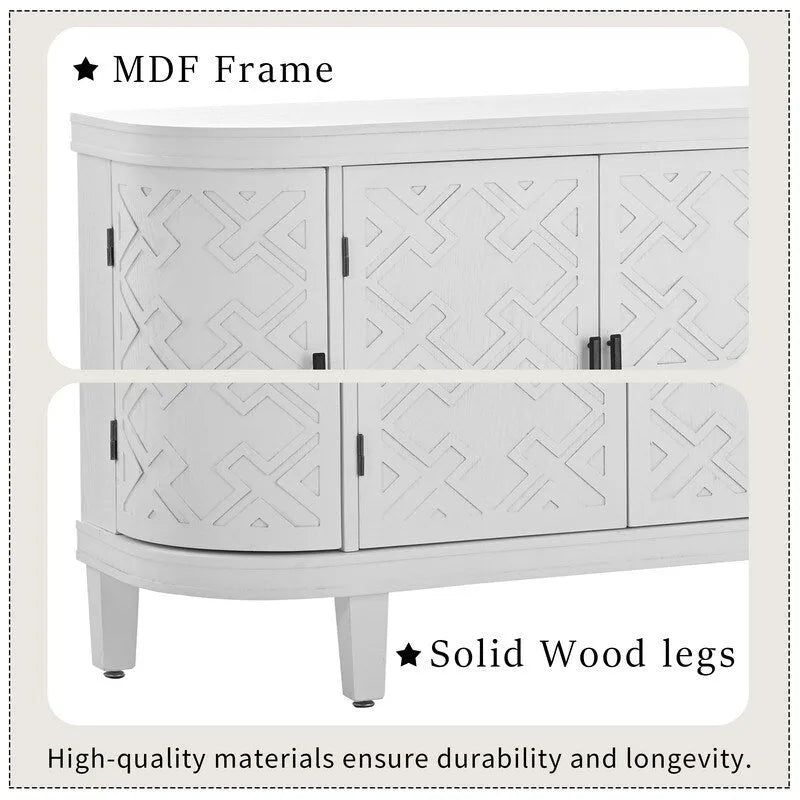Buffet avec portes à motifs rétro en relief et pieds en bois de sapin – Noir / Blanc / Gris antique / Bleu marine, MDF